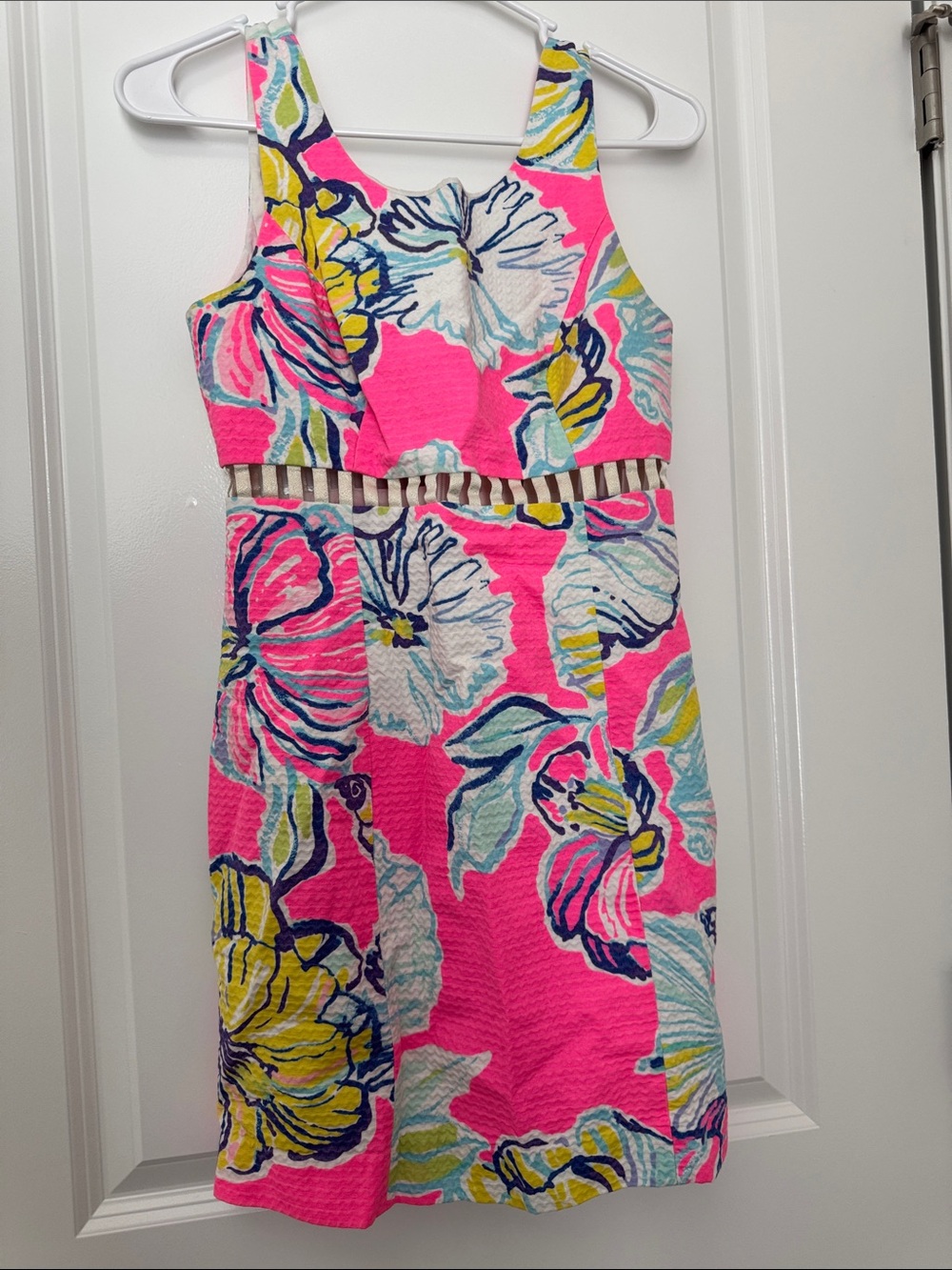 Lilly Pulitzer Hot Pink Floral Cutout Waist Dress